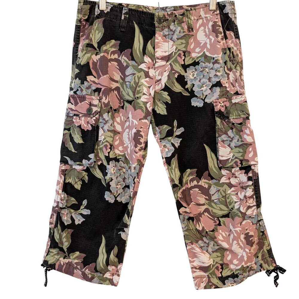 Lucky Brand Womens Size 8/29 NWT 2008 Y2K Black Floral Crop Cargo Utility Pants